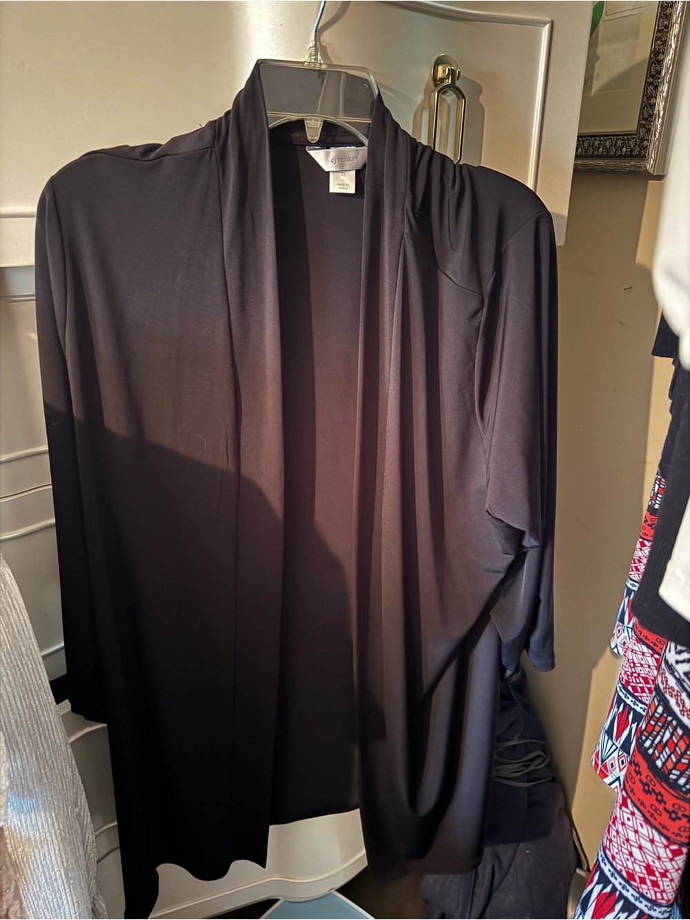 CJ Banks Black Draped Open-Front Cardigan Jacket
